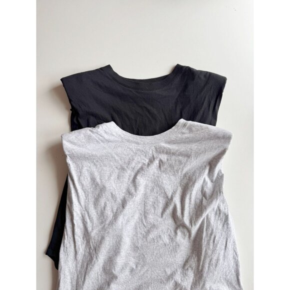 Lot of 2 Aritzia BABATON Black Grey Cotton Jersey Shoulder Pad T-Shirts, Size L - Picture 1 of 14